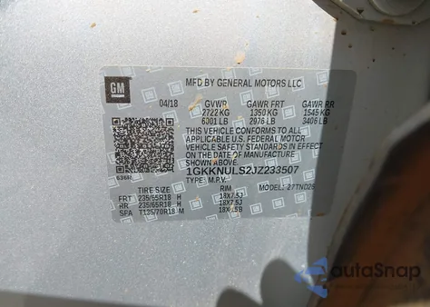 2018 GMC Acadia Slt-1 z USA, uszkodzony, nr VIN 1GKKNULS2JZ233507